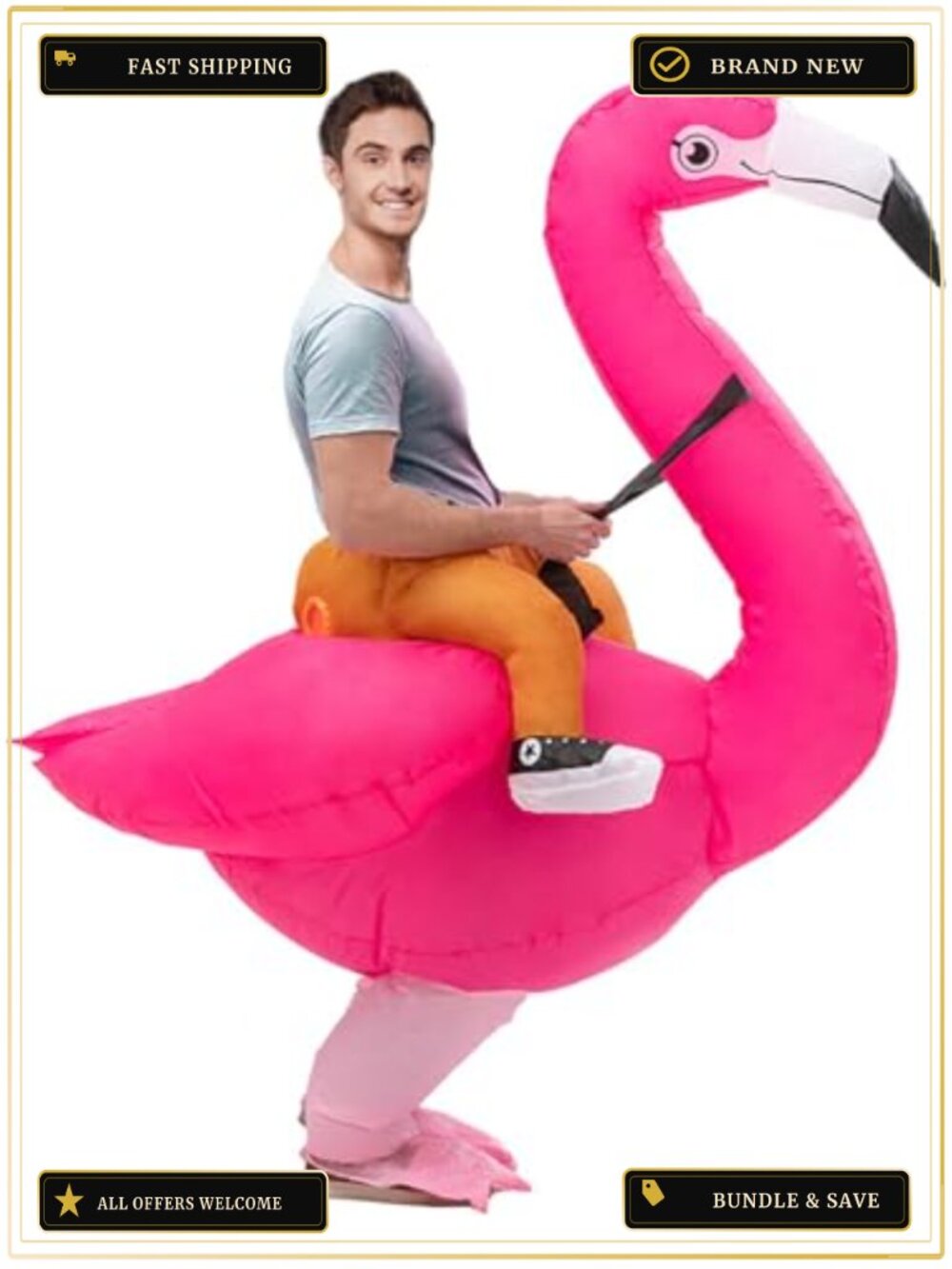 Flamingo Inflatable Costume Adult Blow Up Suit Halloween Party Jumpsuit